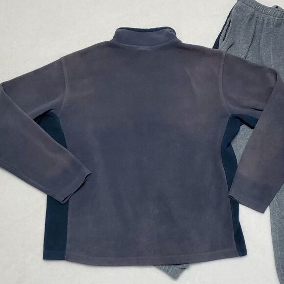 VINTAGE Old Navy Quarter-Zip Gray Striped Fleece Sweater Cropped Joggers Set Med - Picture 8 of 16